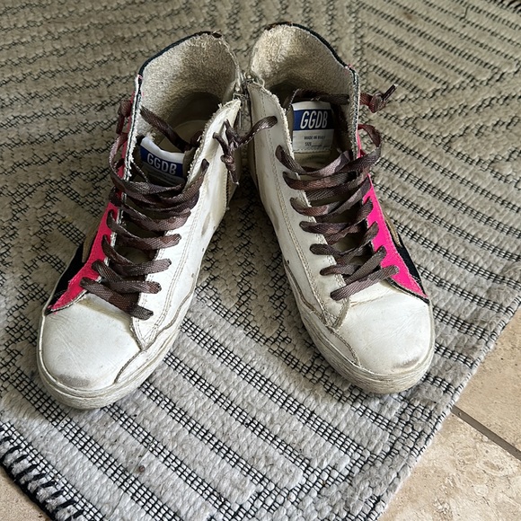 Golden Goose denim and pink hi top sneakers with zippers - Picture 5 of 7